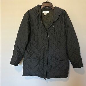 Jones New York Green Quilted Puffer Jacket with Stand-Up Collar